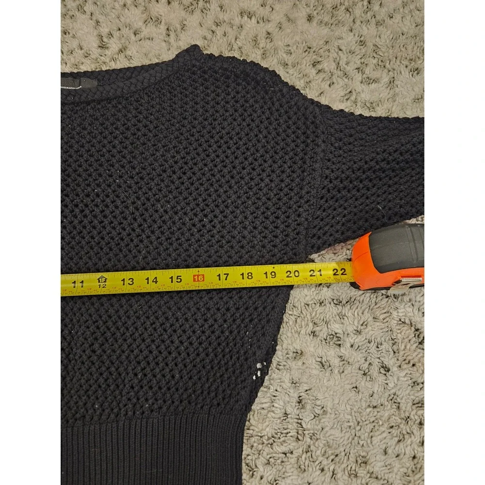 White House Black Market Black Open Knit Crochet Sweater Dolman Sleeve Large